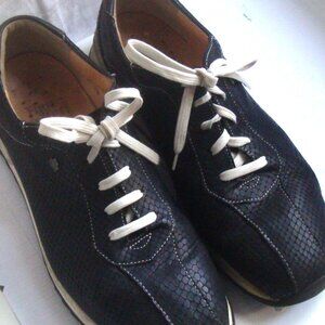 Finn Comfort SARNIA Textured Black Leather Lace-up Shoe Grandma Granny